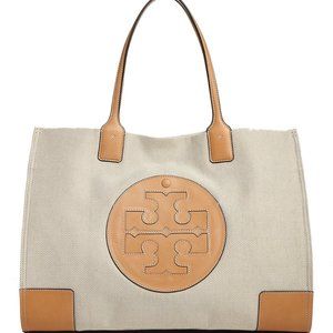 NEW Tory Burch Canvas Large Ella Tan Logo Tote Bag